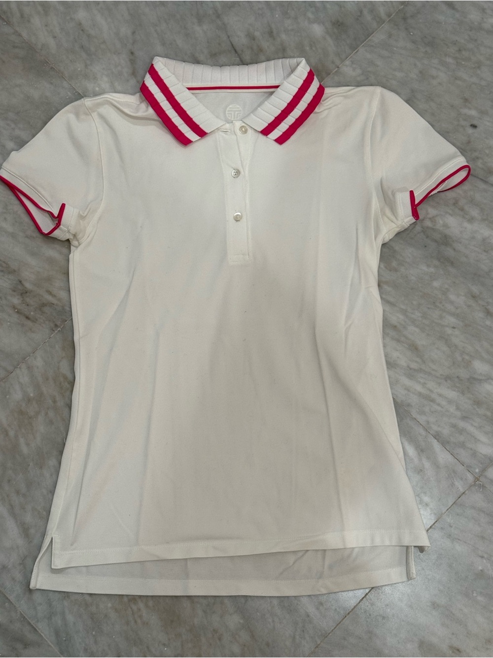 Tory Sport White Polo Shirt with Pink Trim